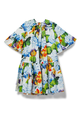 Short-Sleeved Ortensia Floral-Print Dress